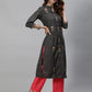 Aks Floral Embroidered Mandarin Collar Thread Work Detailed Straight Kurta with Trousers