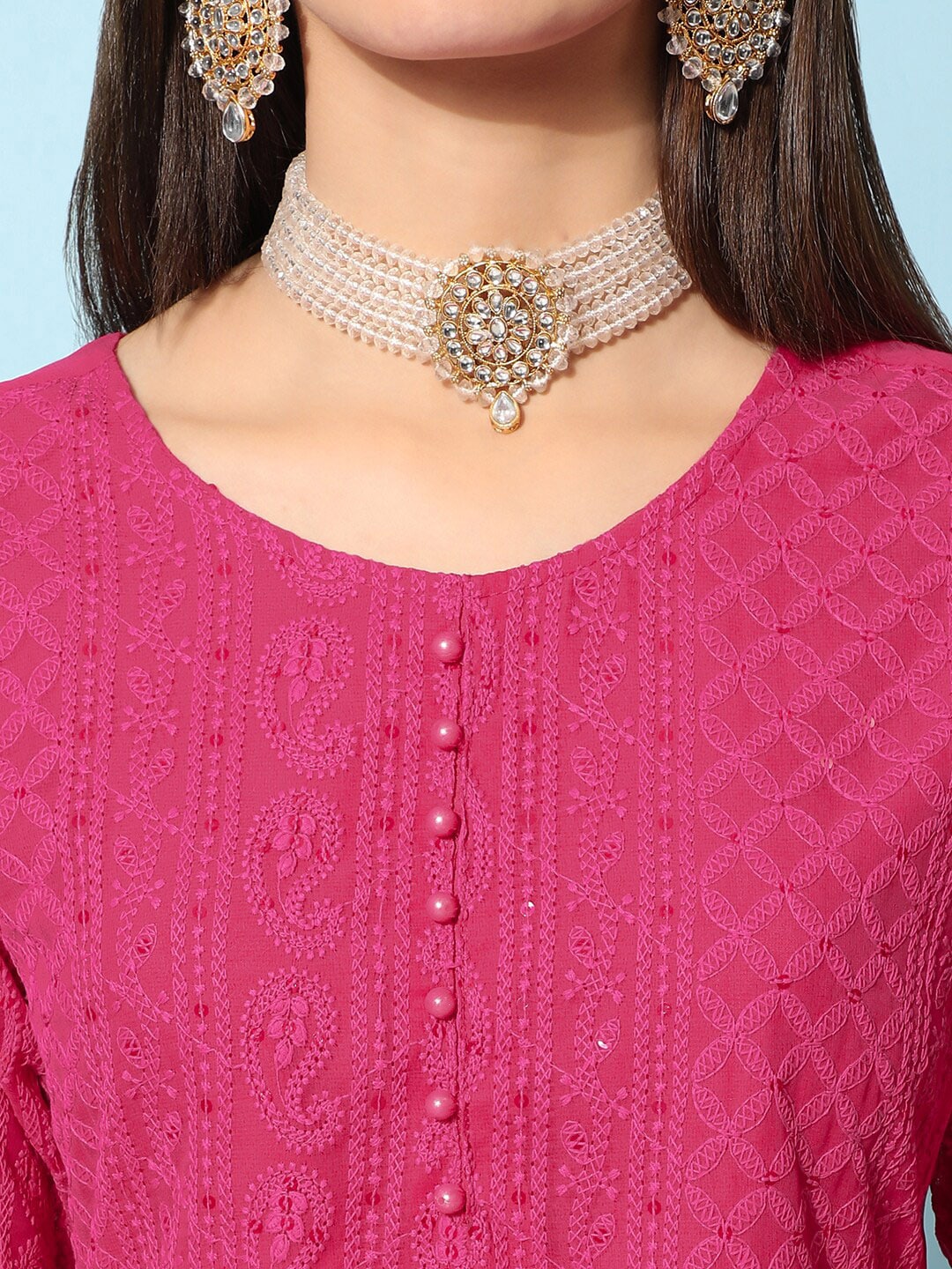 Kalini Ethnic Motifs Embroidered Chikankari Georgette Kurta | Swadesiicart