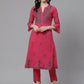 ADA Women Pink & Charcoal Grey Chikankari Embroidered Sustainable Handloom Kurta with Trousers | Swadesiicart