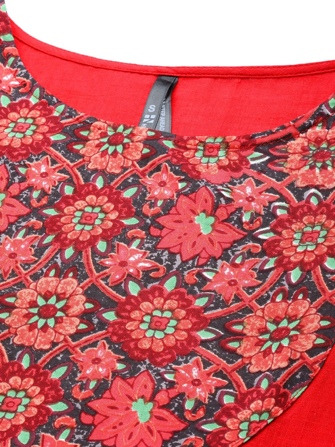 HERE&NOW Women Red & Black Yoke Design Pure Cotton Kurta - Swadesiicart