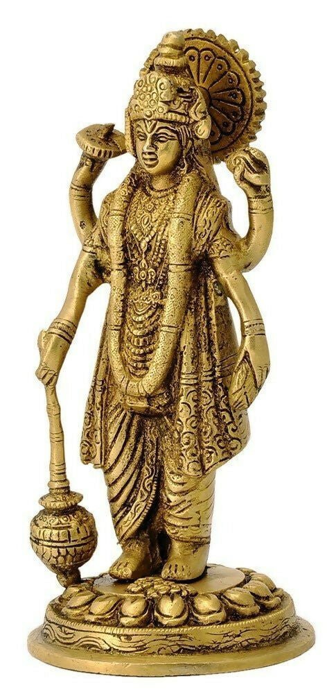 Artvarko Brass Lord Vishnu Narayan Holding Club Brass Statue - Swadesiicart