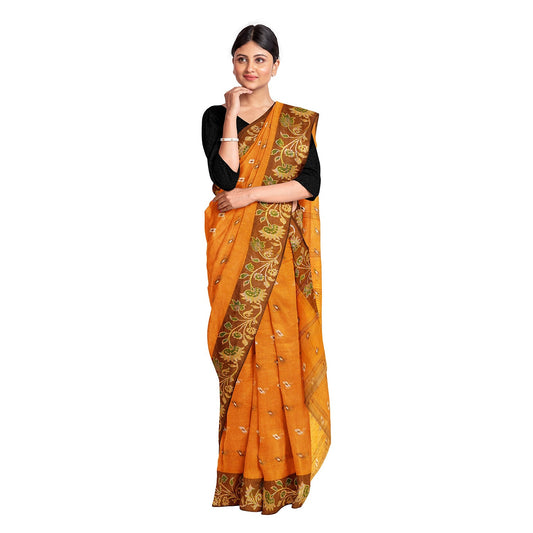 Exclusive Collection 100% Pure Cotton Musturd Tant Saree With Hand Weaving Work - Swadesiicart