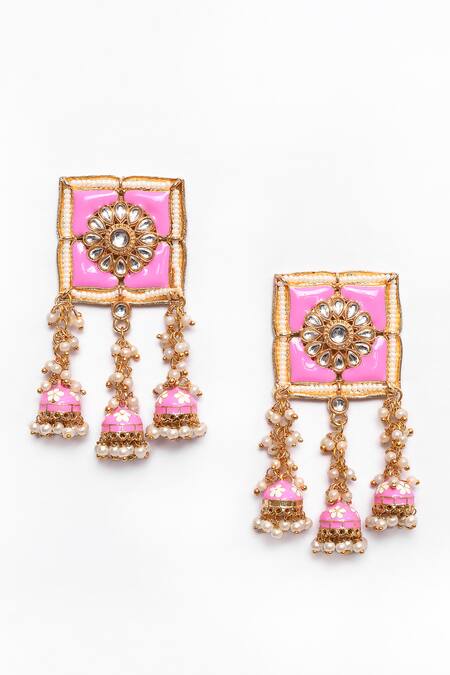 New Stylish Meenakari Pink Jhumki Earring for Womens by House of Ree | Swadesiicart