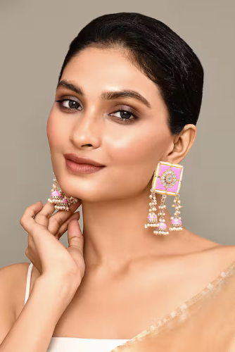 New Stylish Meenakari Pink Jhumki Earring for Womens by House of Ree | Swadesiicart