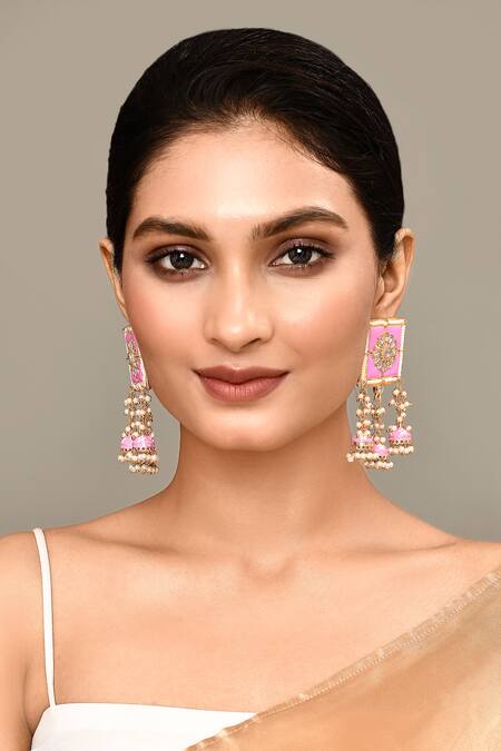 New Stylish Meenakari Pink Jhumki Earring for Womens by House of Ree | Swadesiicart