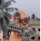 Tehzeeb Creations Women's Oxidised Bareilly Wali Jhumki With Multi Kundan | Swadesiicart