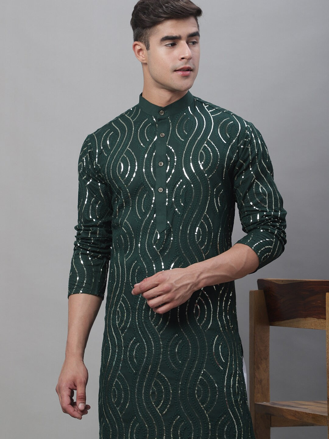 Sojanya Geometric Embroidered Pure Cotton Kurta With Churidar | Swadesiicart