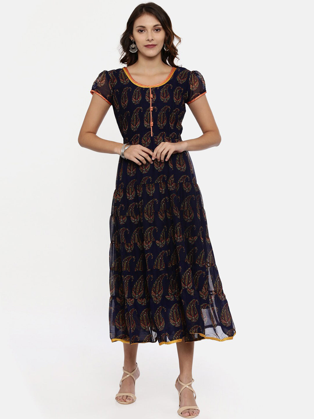 Souchii Women Navy Blue Printed Fit And Flare Dress - SOUCHII