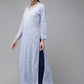 ADA Women Blue & Blue Ethnic Motifs Embroidered Chikankari Georgette Kurta | Swadesiicart