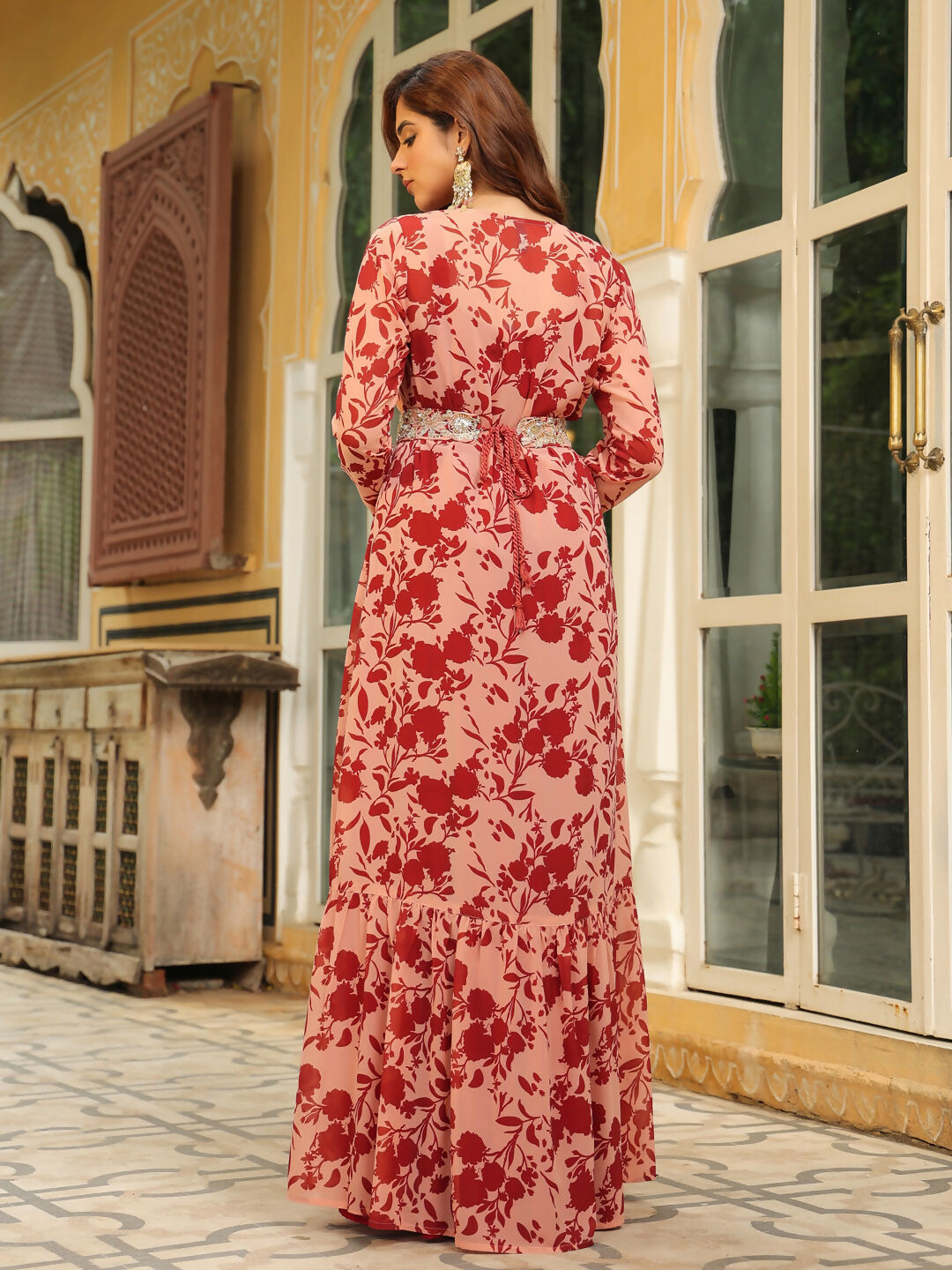 Janasya Maroon Georgette Solid Dress & Jacket | Swadesiicart