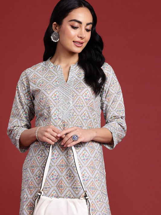 Anouk Women Floral Printed Gotta Patti Kurta - Swadesiicart