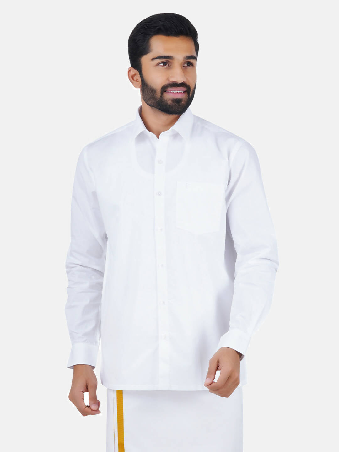 Ramraj Cotton Mens Full Sleeve Formal 100 % Cotton White Shirt | Swadesiicart