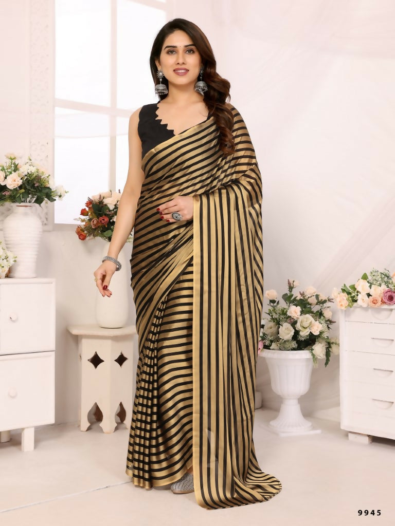 Designer Partywear Black & Silver Georgette Fancy Saree - Satrangi | Swadesiicart