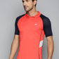 Alcis Men Red & Navy Blue Colourblocked Polo Collar Slim Fit Running T-shirt | Swadesiicart