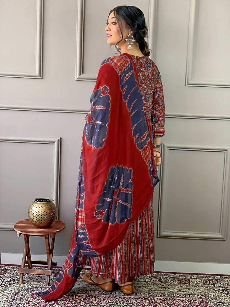 Partywear Designer Cotton Maroon Stitched Suit With Dupatta - Tanisha | Swadesiicart