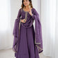 Lorenvalley Fashion Lavender Pure Crunchy Silk Embroidery Sequence Dori and zari Work Anarkali Gown Pant with Dupatta Set | Swadesiicart
