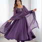 Lorenvalley Fashion Lavender Pure Crunchy Silk Embroidery Sequence Dori and zari Work Anarkali Gown Pant with Dupatta Set | Swadesiicart