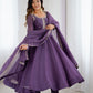 Lorenvalley Fashion Lavender Pure Crunchy Silk Embroidery Sequence Dori and zari Work Anarkali Gown Pant with Dupatta Set | Swadesiicart