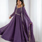 Lorenvalley Fashion Lavender Pure Crunchy Silk Embroidery Sequence Dori and zari Work Anarkali Gown Pant with Dupatta Set | Swadesiicart