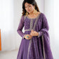 Lorenvalley Fashion Lavender Pure Crunchy Silk Embroidery Sequence Dori and zari Work Anarkali Gown Pant with Dupatta Set | Swadesiicart