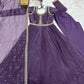 Lorenvalley Fashion Lavender Pure Crunchy Silk Embroidery Sequence Dori and zari Work Anarkali Gown Pant with Dupatta Set | Swadesiicart