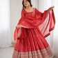Lorenvalley Fashion Rust Crunchy Silk Embroidery Jari and Sequence Work Anarkali Gown with Dupatta - Swadesiicart
