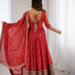 Lorenvalley Fashion Rust Crunchy Silk Embroidery Jari and Sequence Work Anarkali Gown with Dupatta - Swadesiicart
