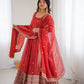 Lorenvalley Fashion Rust Crunchy Silk Embroidery Jari and Sequence Work Anarkali Gown with Dupatta - Swadesiicart