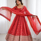 Lorenvalley Fashion Rust Crunchy Silk Embroidery Jari and Sequence Work Anarkali Gown with Dupatta - Swadesiicart