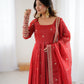 Lorenvalley Fashion Rust Crunchy Silk Embroidery Jari and Sequence Work Anarkali Gown with Dupatta - Swadesiicart