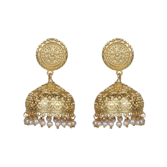 Joban Fashion Women Matte Gold Brass Jhumka | Swadesiicart