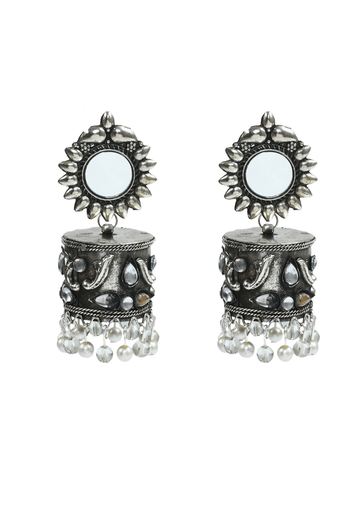 Mominos Fashion Johar Kamal Women Silver Oxidised Jhumkas - Swadesiicart