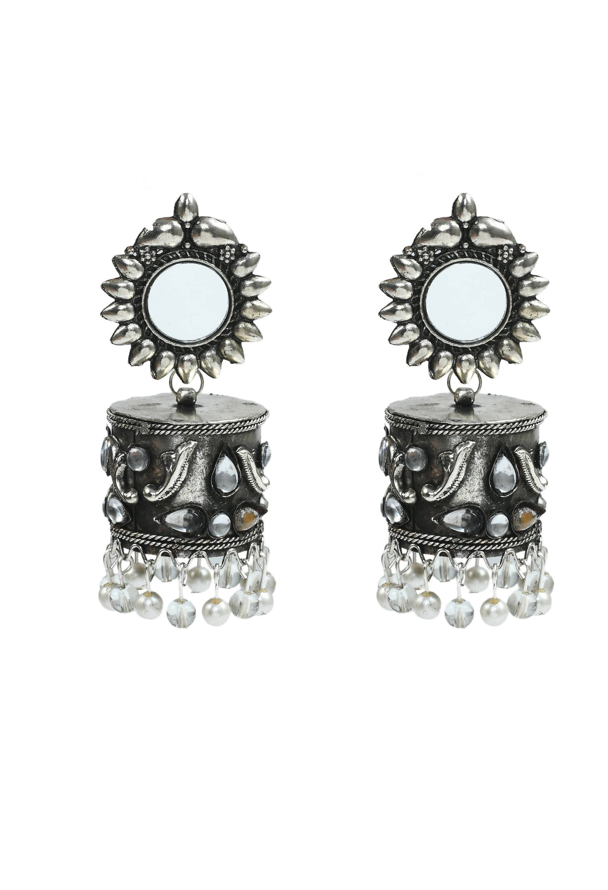 Mominos Fashion Johar Kamal Women Silver Oxidised Jhumkas - Swadesiicart