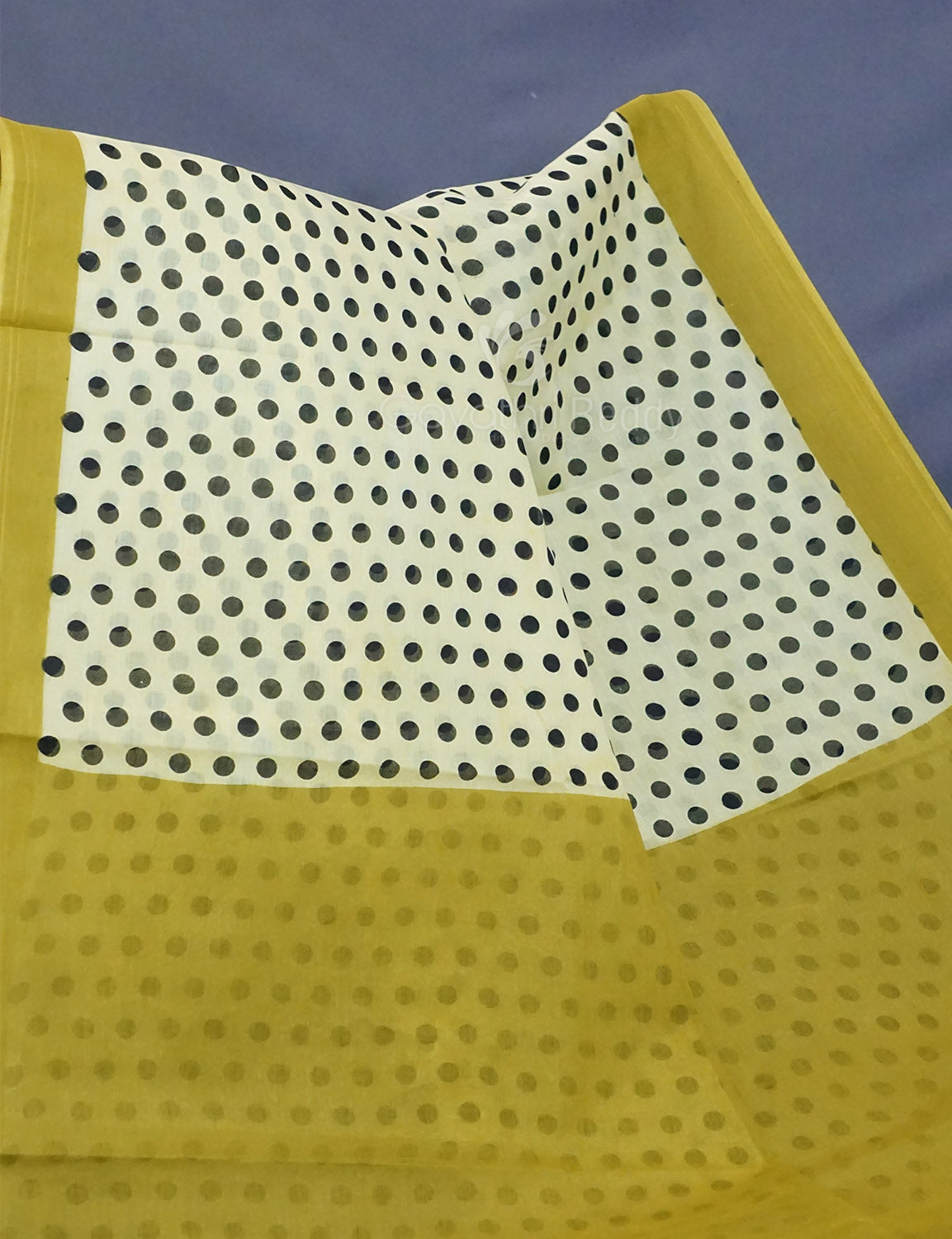 Lime Yellow Colour Polka Dots Pure Mulmul Cotton Saree By Gayathri Reddy Designer Studio | Swadesiicart