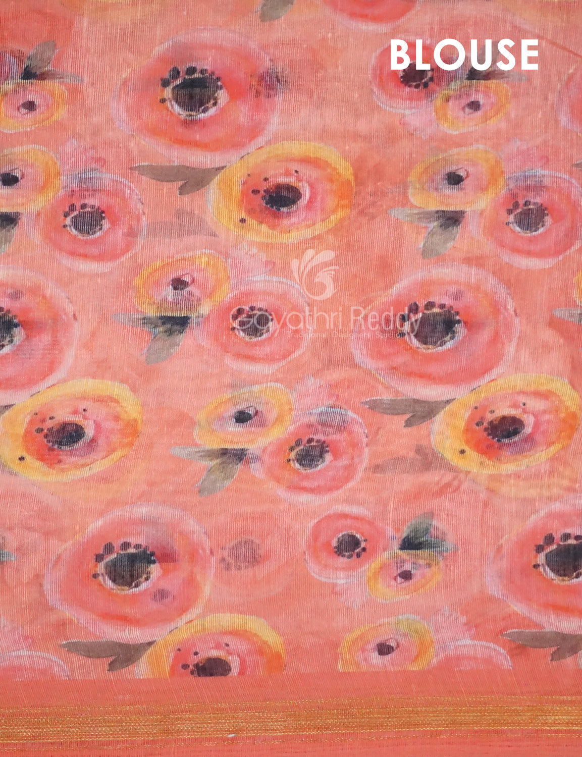 Shades of Tomato Pink Floral Print Semi Chanderi Saree By Gayathri Reddy Designer Studio | Swadesiicart