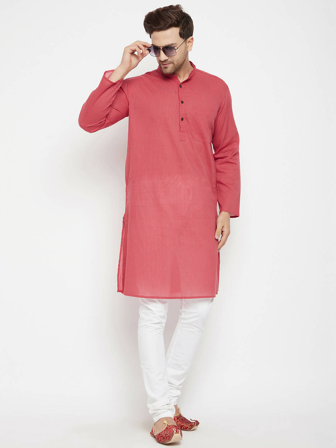 Even Apparels Rust Pure Cotton Long Men's Kurta With Band Collar | Swadesiicart