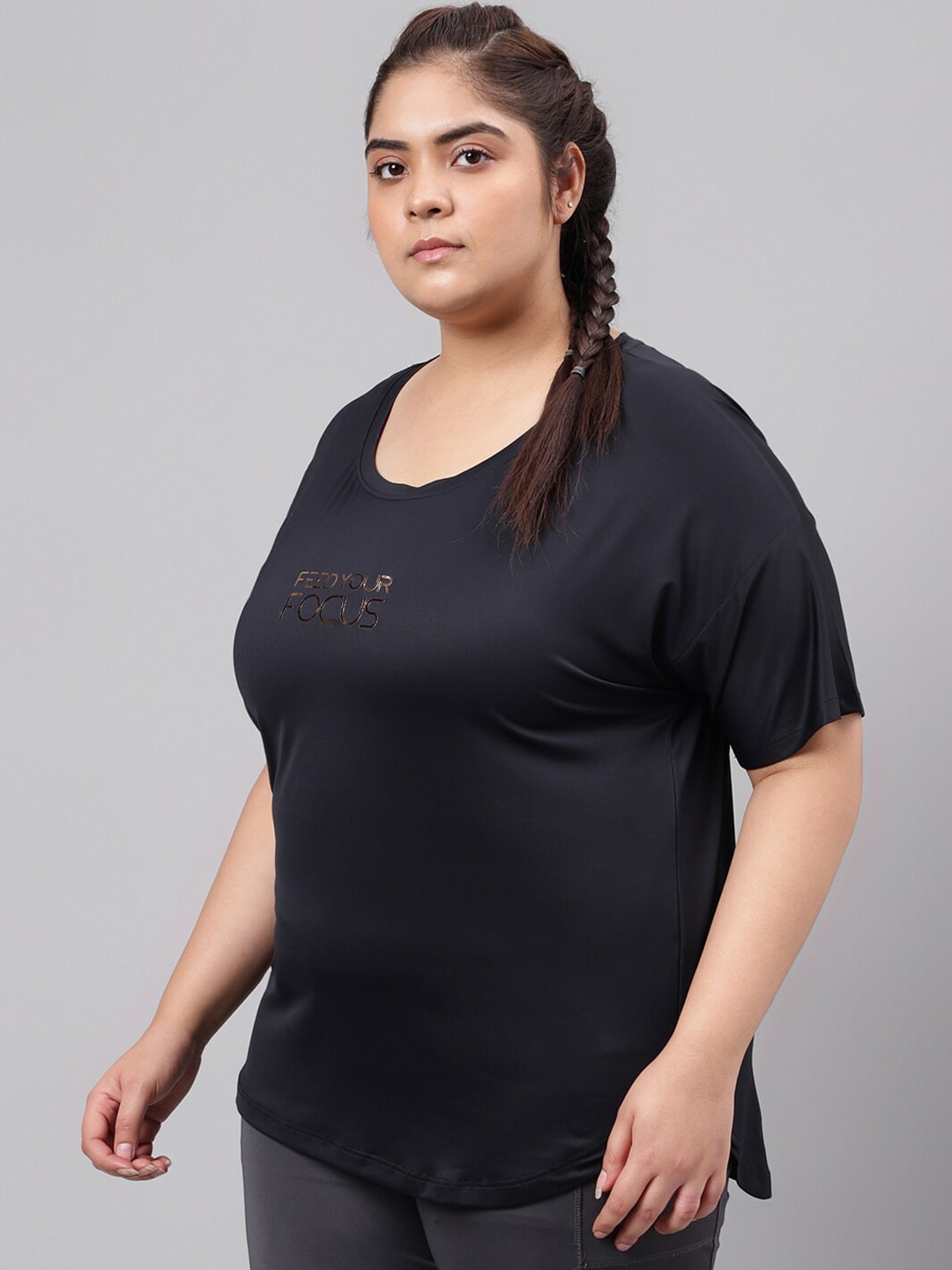 MKH Plus Size Typography Printed Relaxed Fit Dri-FIT T-shirt - Swadesiicart