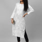 ADA Women White & Black Paisley Embroidered Chikankari Handloom Kurta with Trousers | Swadesiicart