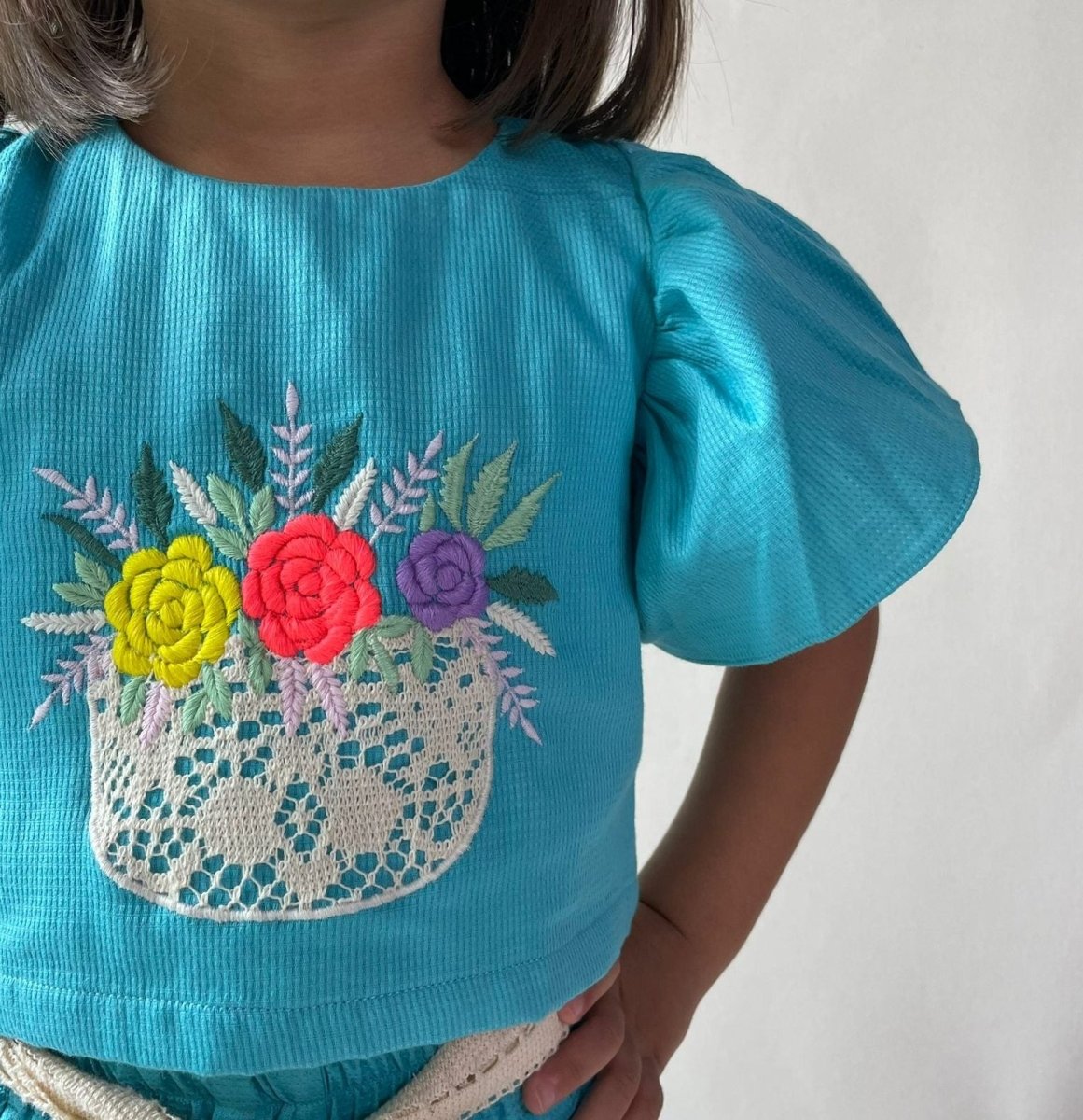 ArthLife Blue Flower Embroidered Co-Ord Set - Swadesiicart