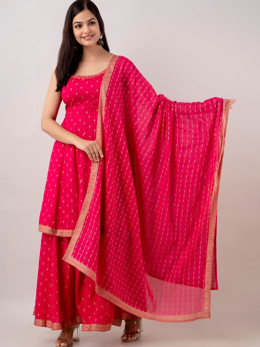 Kalini Women Floral Embroidered Spaghetti Kurta Sharara and Dupatta set | Swadesiicart