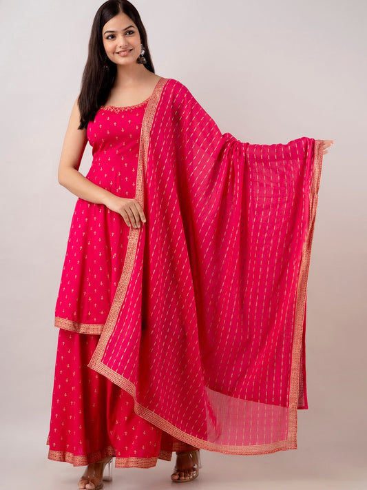 Kalini Women Floral Embroidered Spaghetti Kurta Sharara and Dupatta set | Swadesiicart