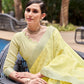Mitera Yellow & White Floral Embroidered Zari Pure Linen Banarasi Saree | Swadesiicart