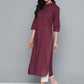 HERE&NOW Women Burgundy Cotton Solid Pathani Kurta - Swadesiicart