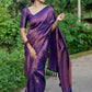 DEIANA'S Beautiful Designer Golden zari Soft Lichi Silk Saree - Purple - Swadesiicart