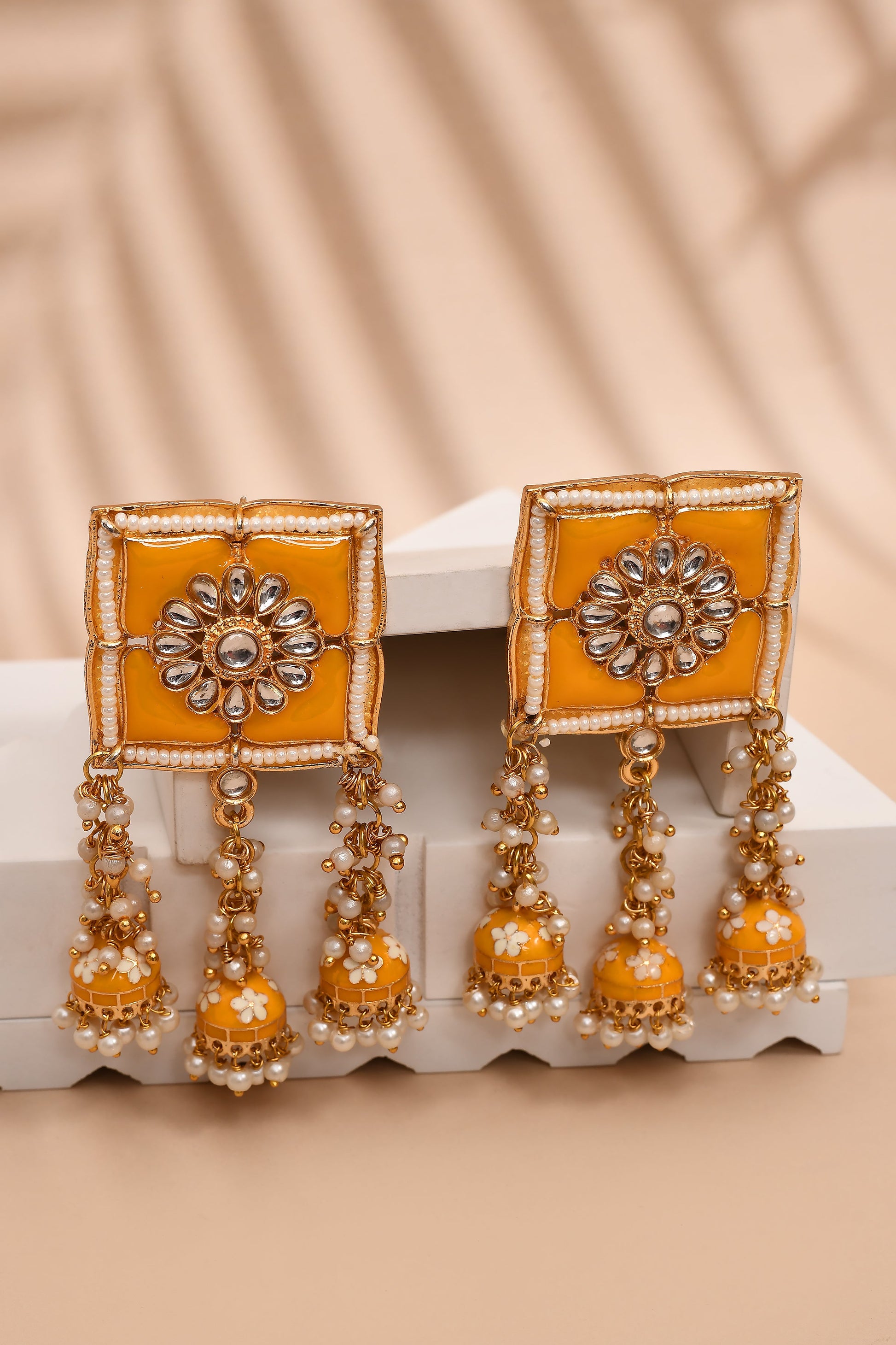New Stylish Meenakari Yellow Jhumki Earring for Womens by House of Ree | Swadesiicart