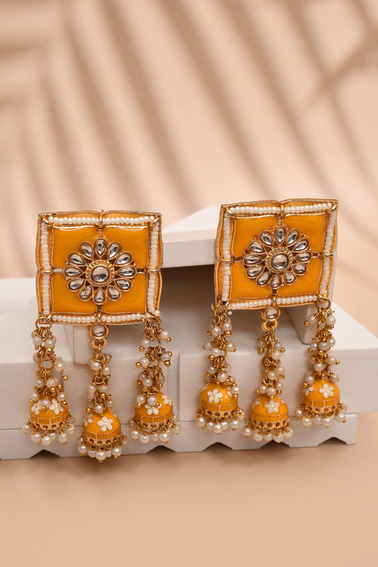 New Stylish Meenakari Yellow Jhumki Earring for Womens by House of Ree | Swadesiicart