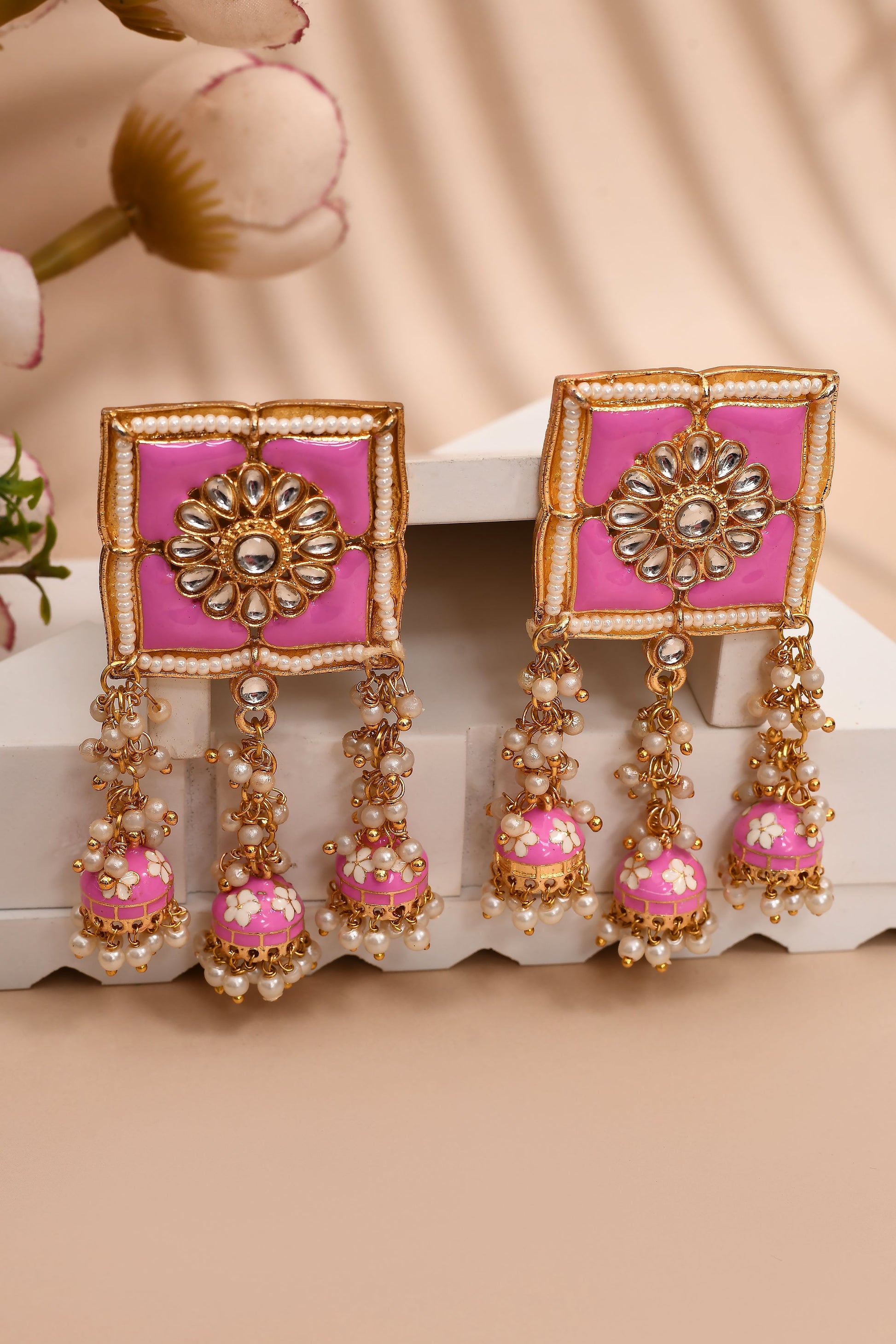 New Stylish Meenakari Pink Jhumki Earring for Womens by House of Ree | Swadesiicart