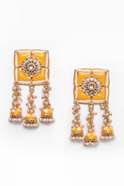 New Stylish Meenakari Yellow Jhumki Earring for Womens by House of Ree | Swadesiicart