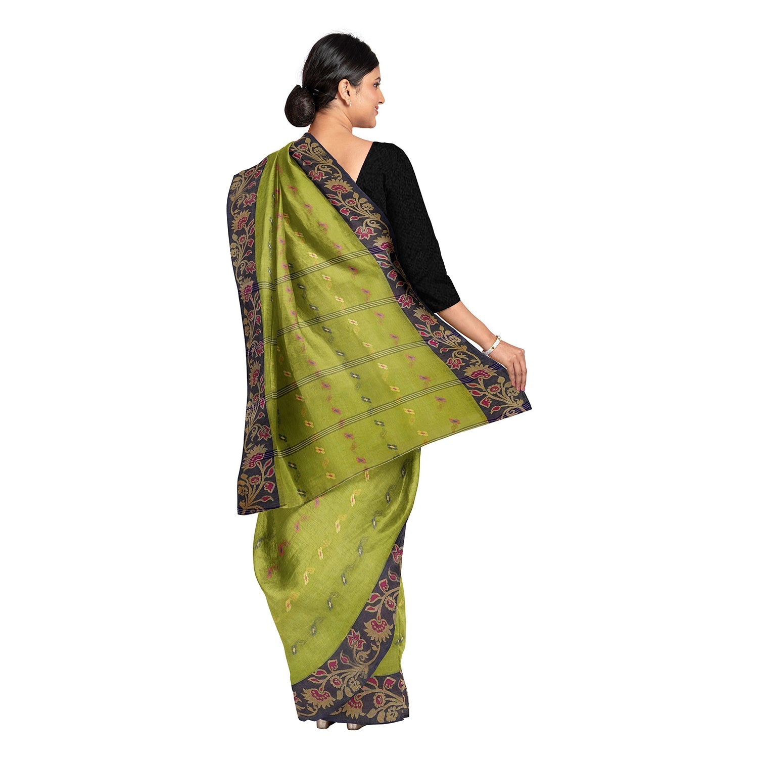 Exclusive Collection 100% Pure Cotton Light Green Tant Saree With Hand Weaving Work - Swadesiicart