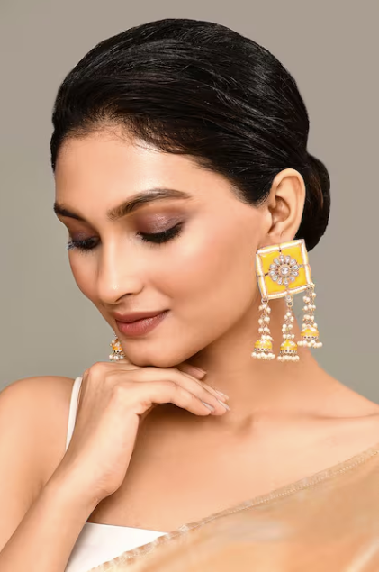 New Stylish Meenakari Yellow Jhumki Earring for Womens by House of Ree | Swadesiicart